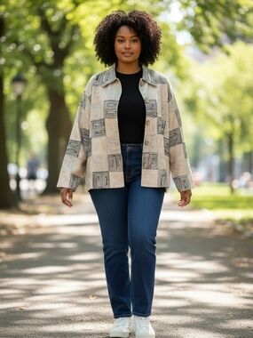 Vintage Units Jacket Women's Unique Lightweight Geometric Pattern 3X